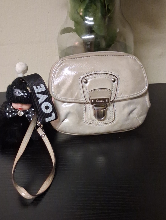Coach Handbags - Coach Metallic Silver Light Champagne Wristlet with Front Push-Lock